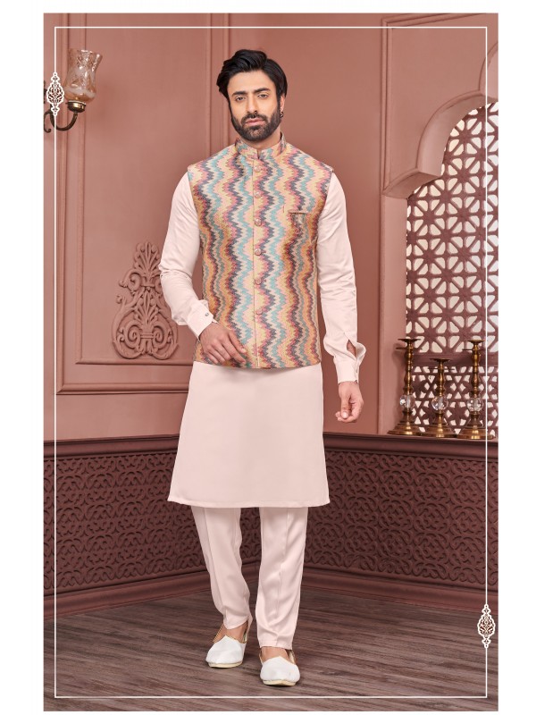 Art Embroidered Banarasi Silk Function Wear Heavy Readymade Men's Kurta Paijama With Jacket 