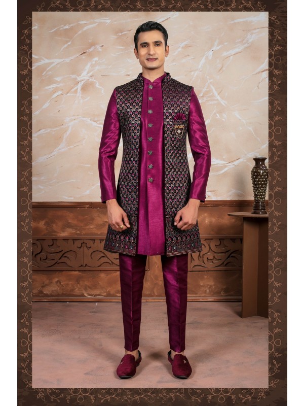 Velvet Fabric IndoWestern Ready Made Dress in Multi color with Embroidery Work 