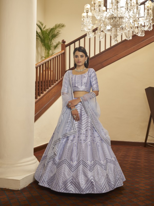 Soft Silk  Party Wear Lehenga In Grey With Embroidery Work