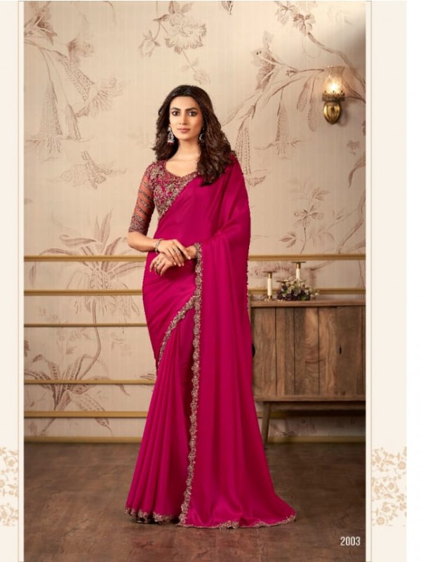 Sateen Organza  Party wear Saree Pink Color With Embroidery Work