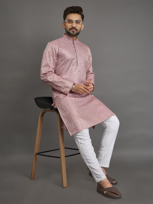 Vanila Silk Readymade Kurta set in Pink with Sequence Embroidery Work