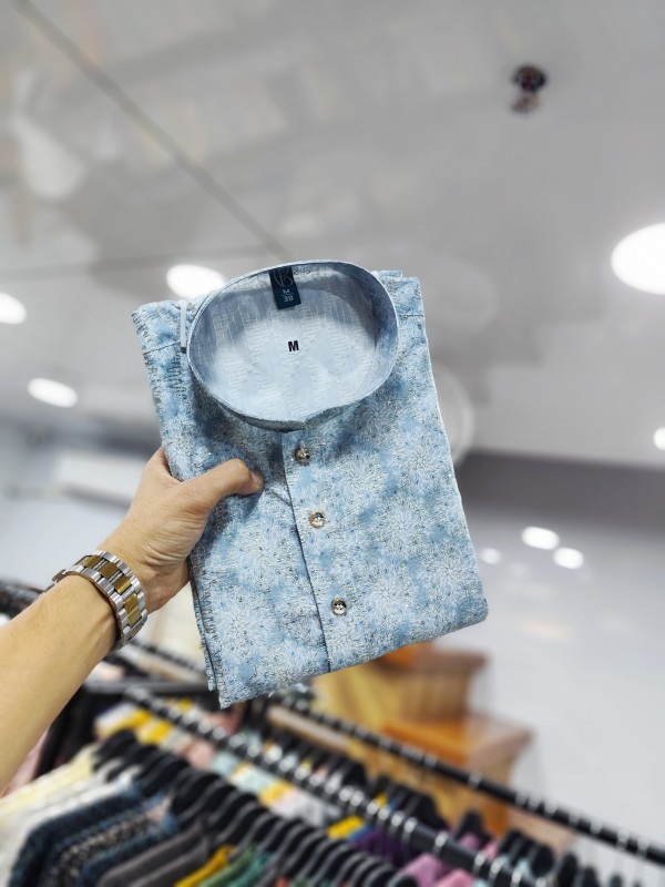 Soft Cotton Kurta set in Sky Blue Color with Digital Print & Embroidery work 