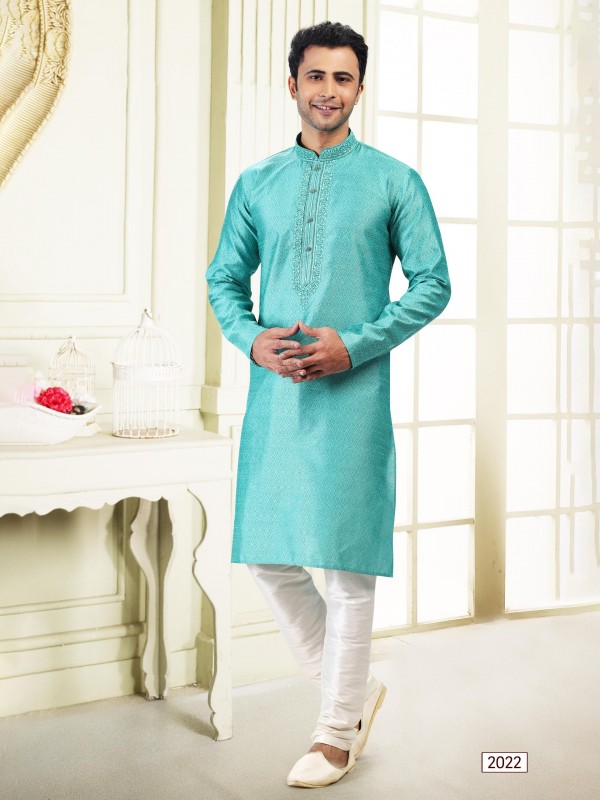 Jaquard Banarasi Silk Readymade Kurta in Teal Green Color 