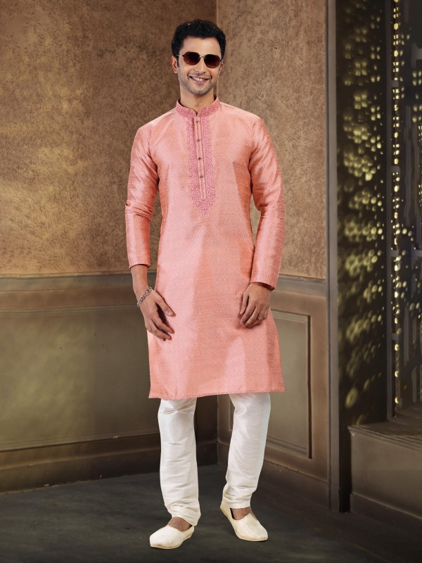 Jaquard Banarasi Silk Readymade Kurta in Dark Pink Color 