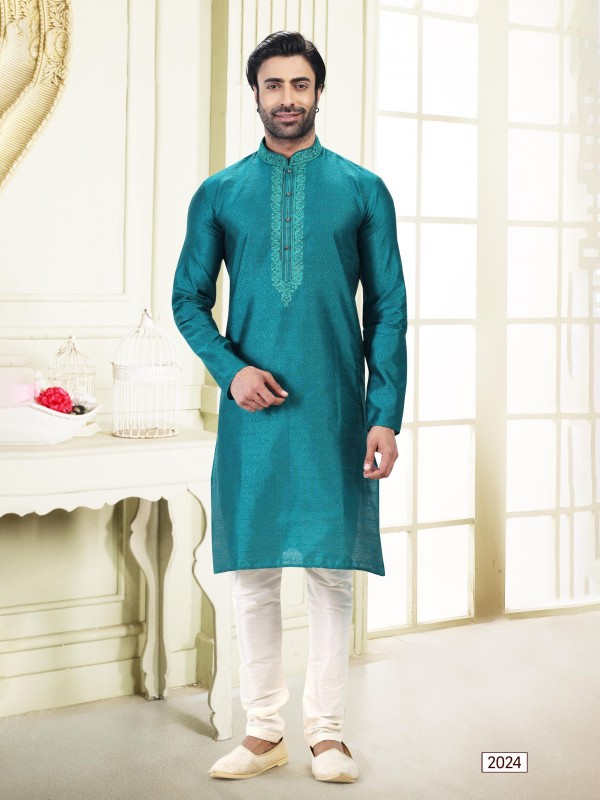 Jaquard Banarasi Silk Readymade Kurta in Blue Color 