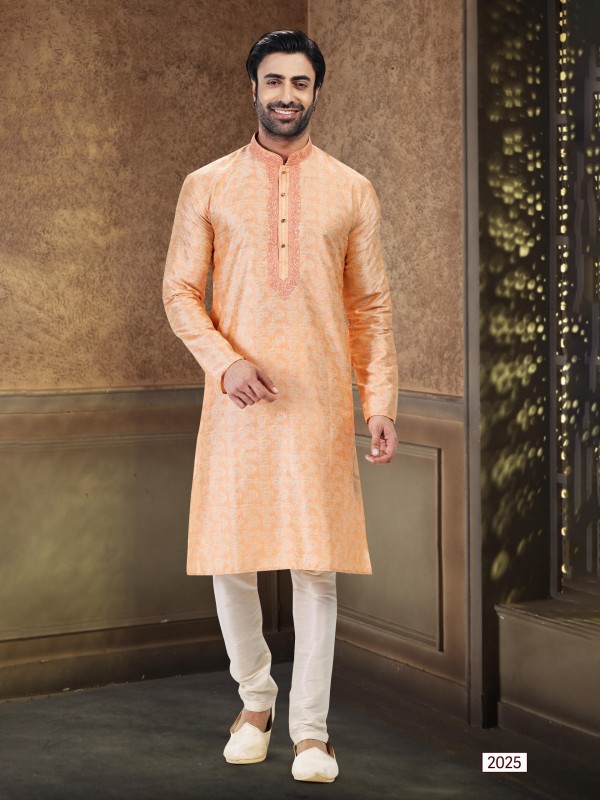 Jaquard Banarasi Silk Readymade Kurta in Yellow Color 