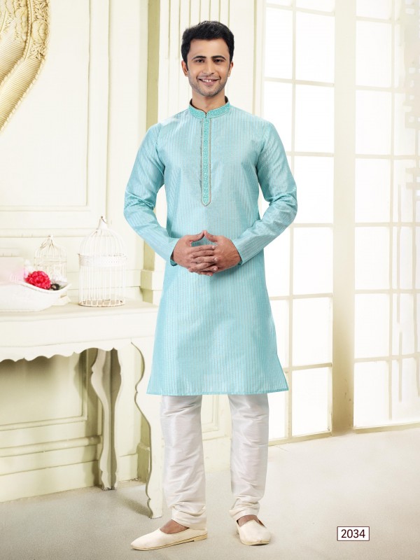Jaquard Banarasi Silk Readymade Kurta in Sky Blue Color 