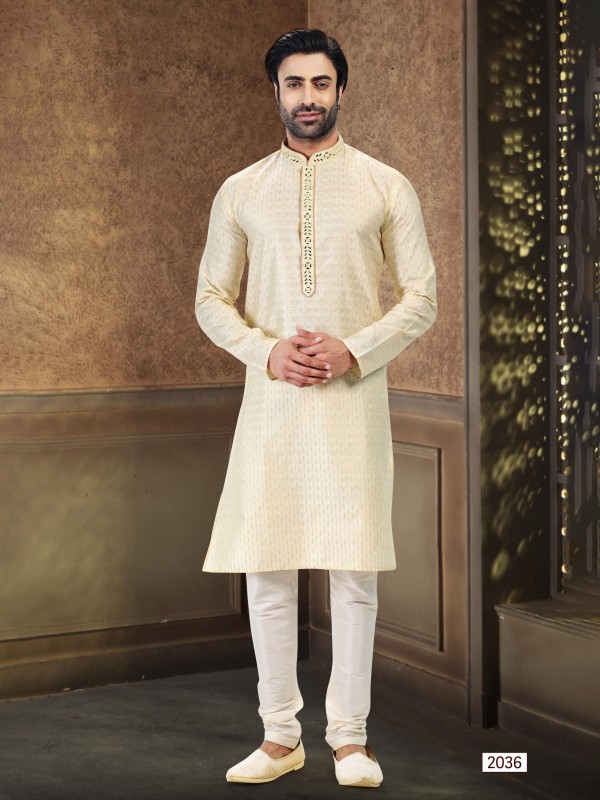 Jaquard Banarasi Silk Readymade Kurta in Gold Color 