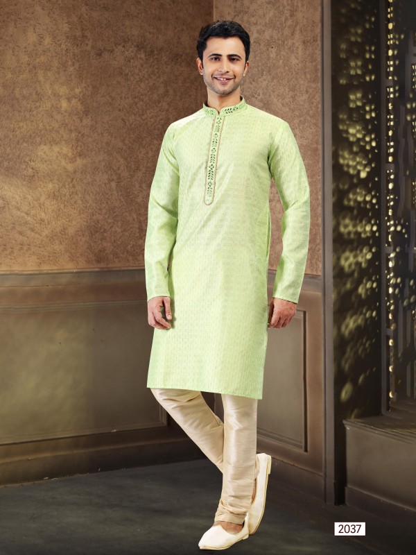 Jaquard Banarasi Silk Readymade Kurta in Pista Green Color 