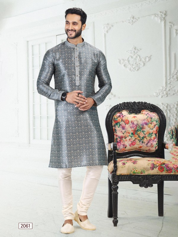Banarasi Silk Readymade Kurta in Grey Color With Digital Print 
