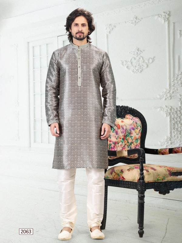 Banarasi Silk Readymade Kurta in Grey Color With Digital Print 