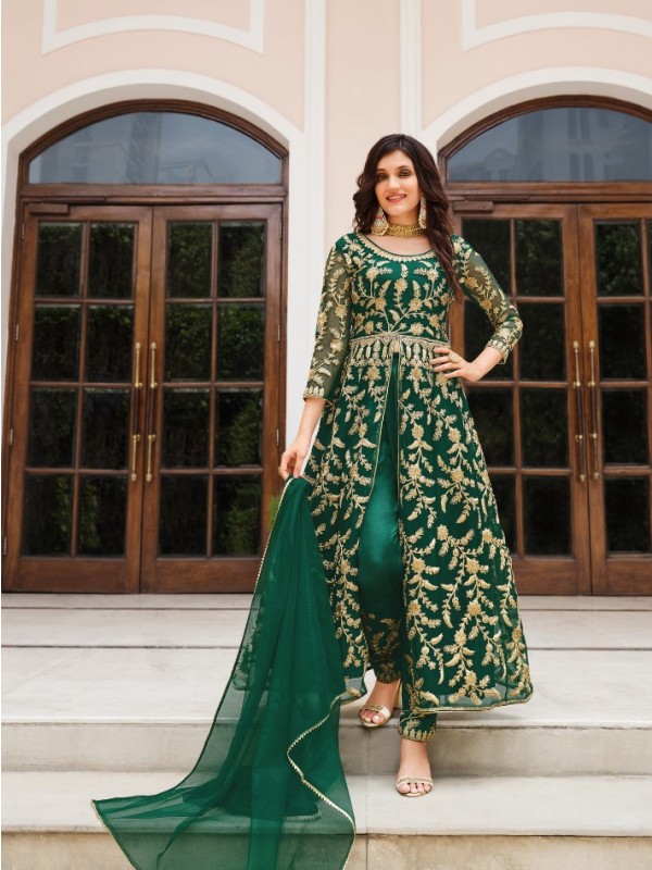 Soft Premium Net  Party Wear  Suit  in  Teal Green Color with  Embroidery Work