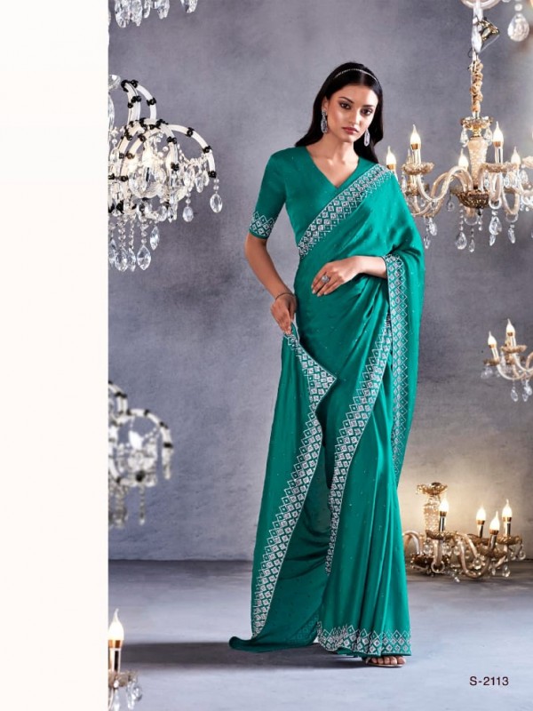  Pure Silk Saree In Turquoise Color With Stone  Work