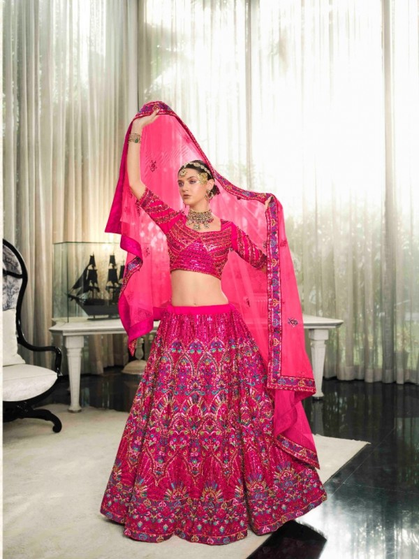  Silk  Party Wear Lehenga In Pink Color With Embroidery Work