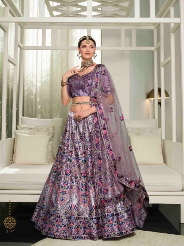 Silk  Party Wear Lehenga In Purple Color With Embroidery Work