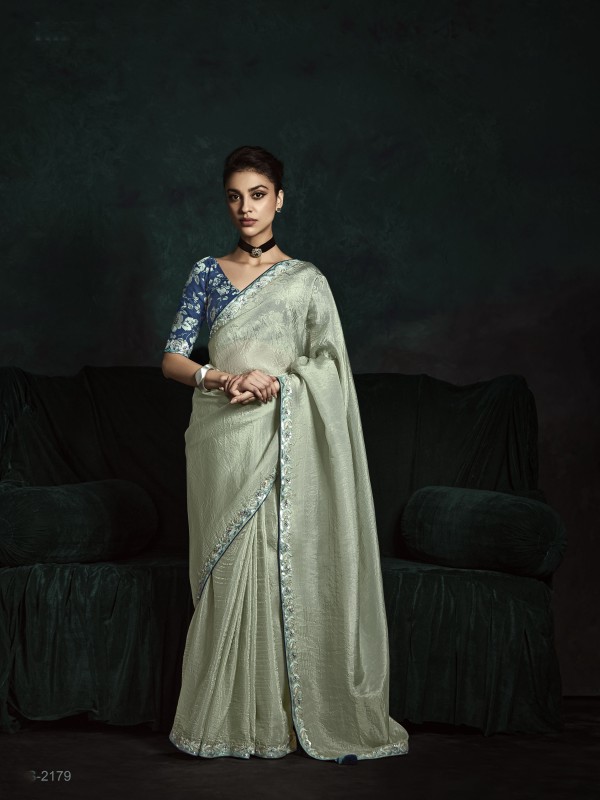 Fancy Silk Party wear Saree Blue Grey Color with Embroidery Work