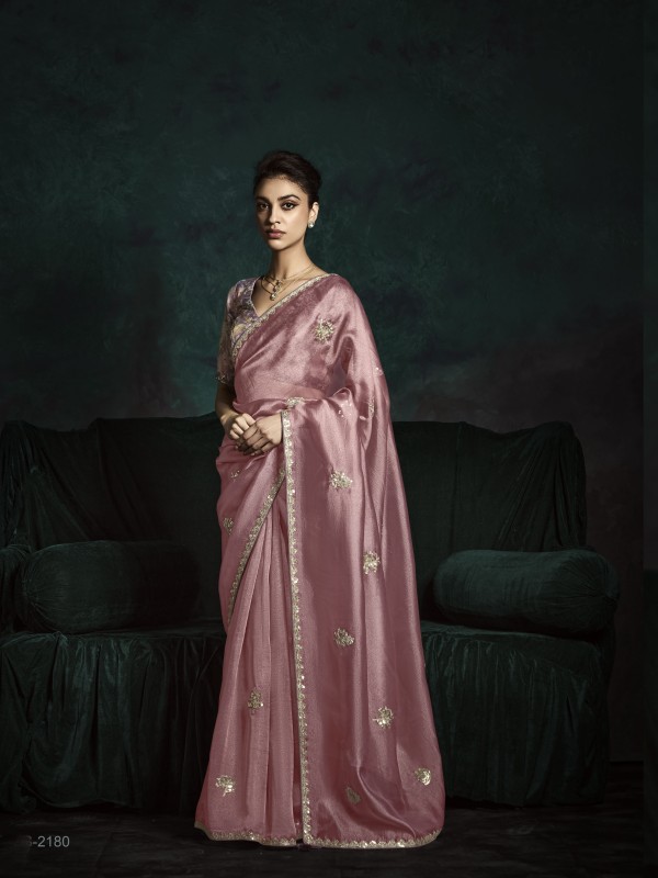 Fancy Silk Party wear Saree Peach Color with Embroidery Work