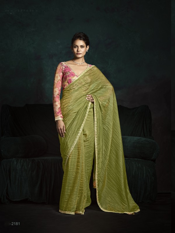 Fancy Silk Party wear Saree Green Color with Embroidery Work