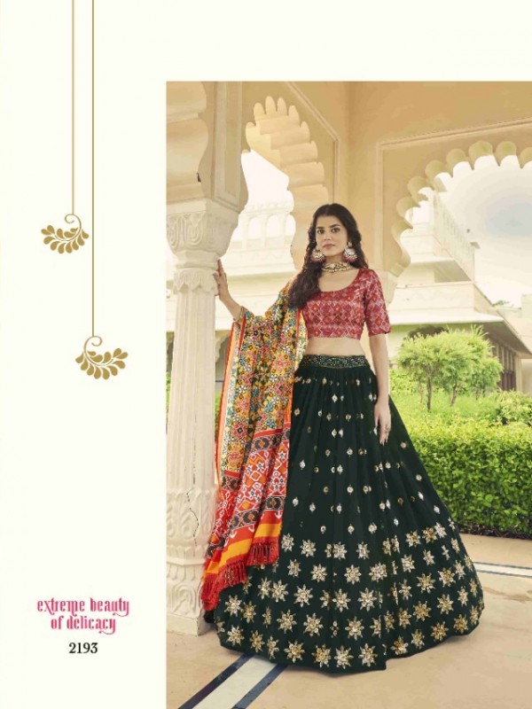 Georgette  Party Wear Lehenga In Green & Pink  With Embroidery Work