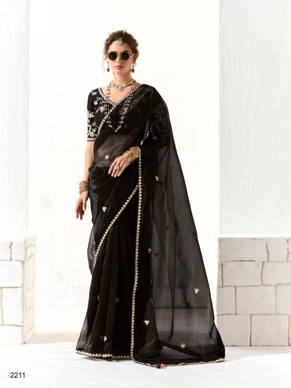 Organza Tissue Silk Party wear Saree In Color With Embroidery Work