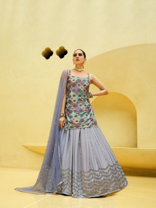 Silk Party Wear Wear Lehenga In Lavender  With Embroidery Work 