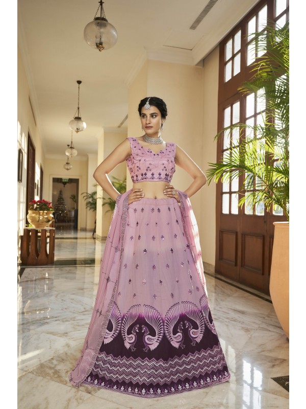  Silk  Party Wear Lehenga In Purple Color With Embroidery Work