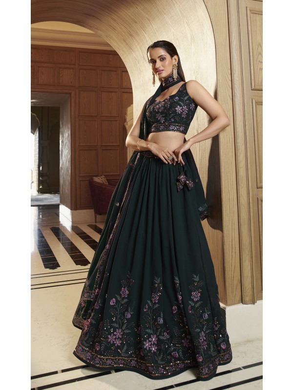 Georgette  Party Wear Lehenga In Teal Green With Embroidery Work