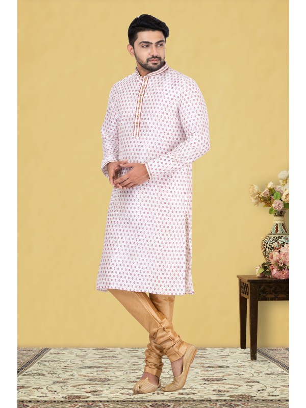 Mal Mal Silk Printed Readymade Kurta set in Cream 