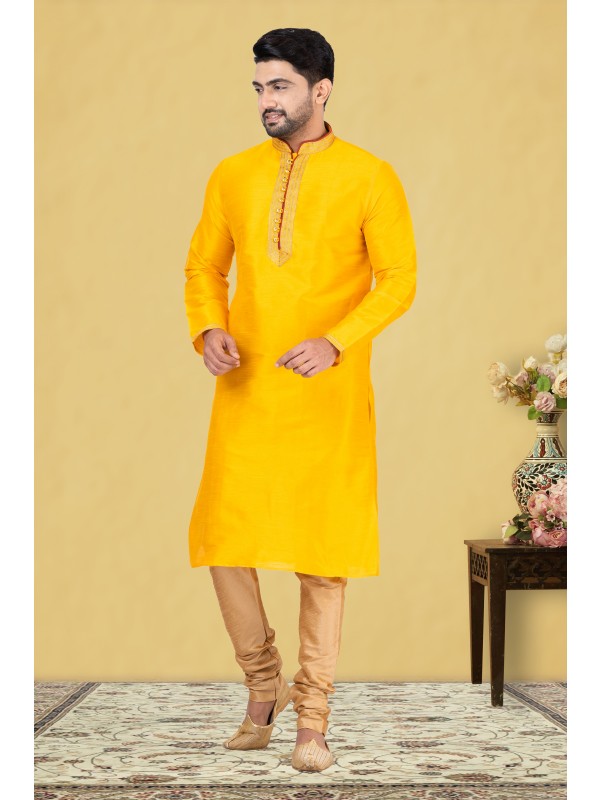 Heritage Silk Readymade Kurta set in Yellow 