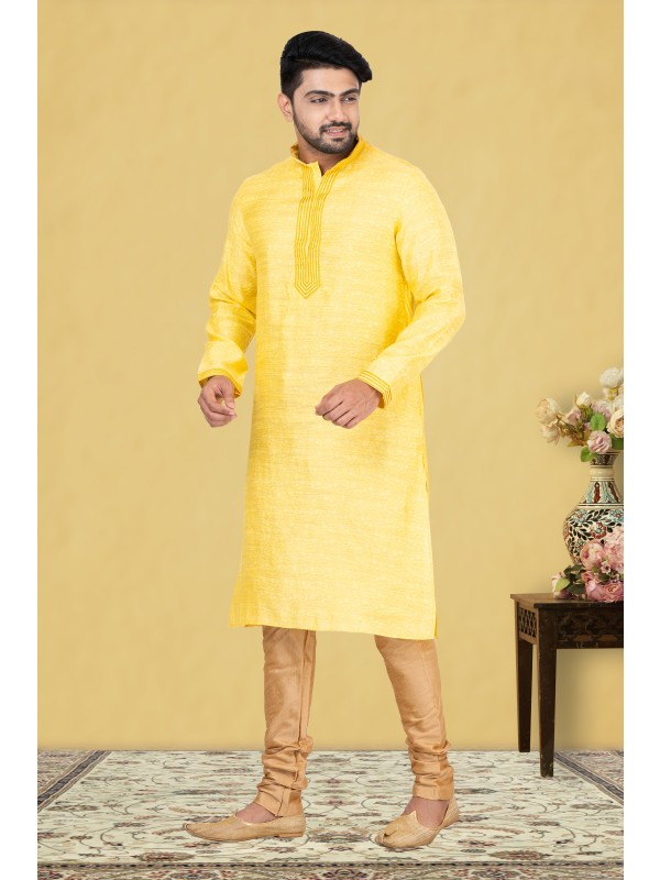 Jamewar Silk Printed Readymade Kurta set in Yellow