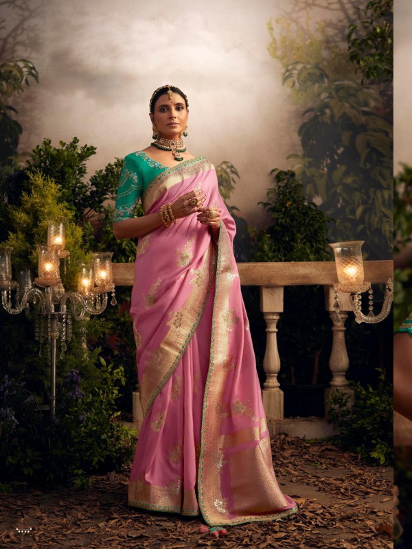  Pure Silk Saree In Pink Color With Embrodiery  Work