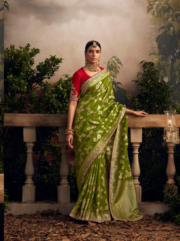  Pure Silk Saree In Green Color With Embrodiery  Work