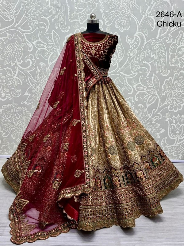 Pure Micro Velvet Wedding Wear Lehenga In Cream Color With Embroidery Work