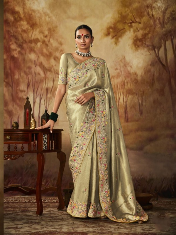  Pure Banarasi Kanjivaram Silk Saree In Beige Color With Embroidery  Work