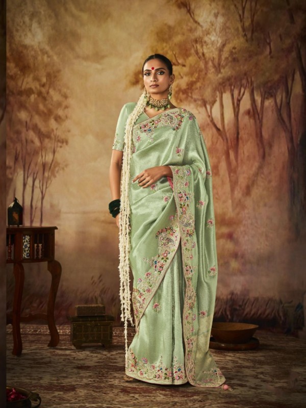  Pure Banarasi Kanjivaram Silk Saree In Green Color With Embroidery  Work