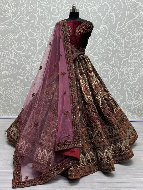 Pure Micro velvet Wedding Wear Lehenga In Cream Color With Embroidery Work