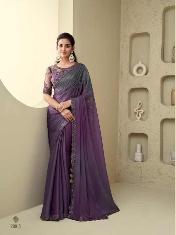 Soft Silk  Saree Purple Color With Embroidery Work