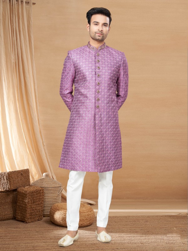 Lucknowi IndoWestern Ready Made Dress in Purple Color with Embroidery work 