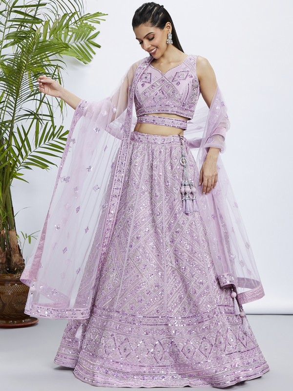 Soft Premium Net Lehenga In Cream Color With Embroidery work , Zarkan & Sequence Work  