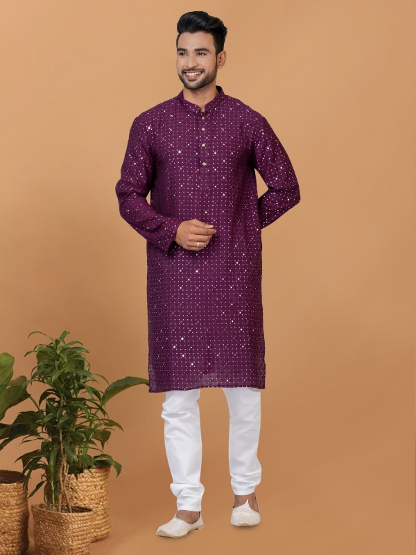 Viscose Cotton Silk Readymade Kurta set in Purple color with Sequence Embroidery Work