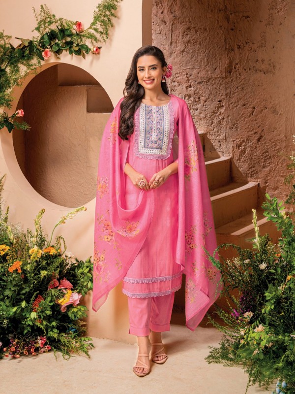 Pure Viscose Silk Casual Wear Suit In Pink Color With Embroidery Work 