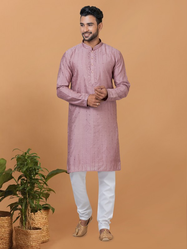 Viscose Cotton Silk Readymade Kurta set in Mauve color with Sequence Embroidery Work