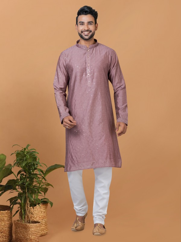 Viscose Cotton Silk Readymade Kurta set in Mauve color with Sequence Embroidery Work