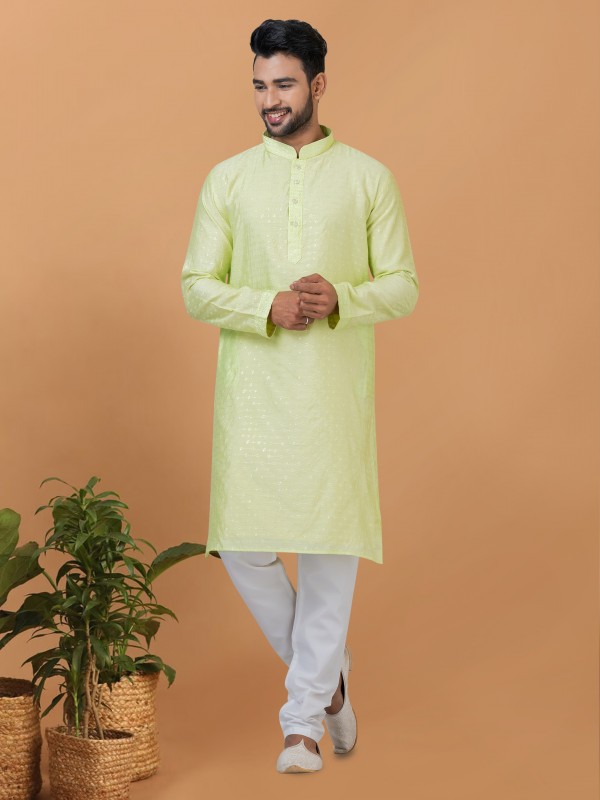 Viscose Cotton Silk Readymade Kurta set in Pista color with Sequence Embroidery Work