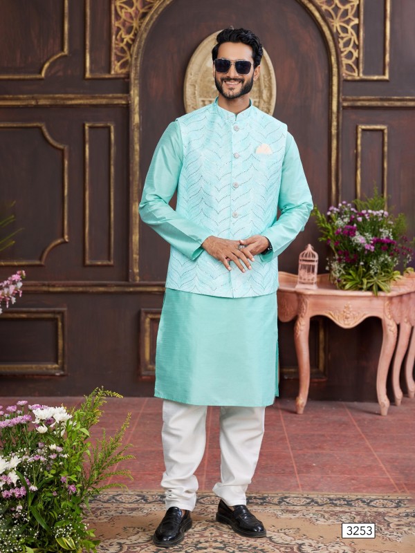 Art Silk Digital Print Readymade Koti Kurta in Ferozi Color  