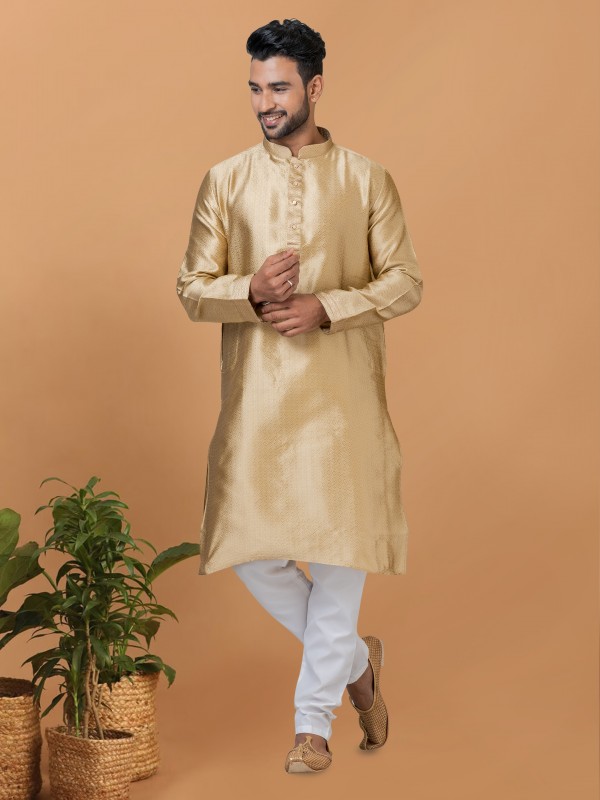 Silk Readymade Kurta set in Gold with Embroidery Work