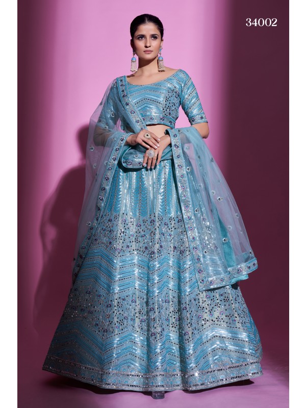 Silk Party Wear Lehenga In Blue With Embroidery Work