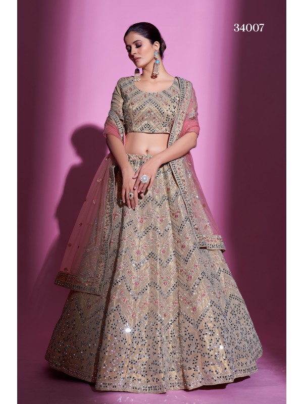 Silk Party Wear Lehenga In Beige With Embroidery Work