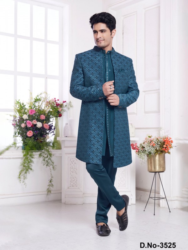 Imported Jaquard Silk Readymade Indowestern in Purple Color 