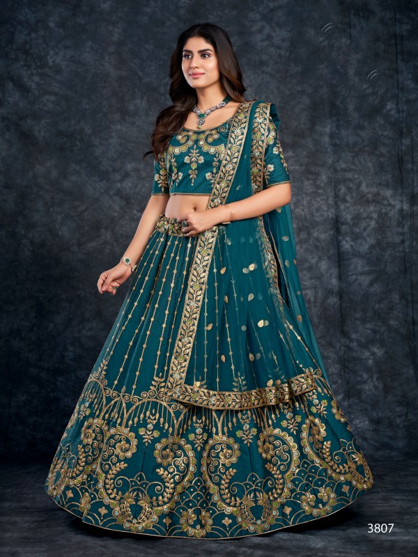 Italian Silk  Fabrics Party Wear  Lehenga in Teal Blue Color With Embroidery Work